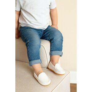 RVROVIC Toddler Boy White PU Leather‎ Loafers - Size 11.5